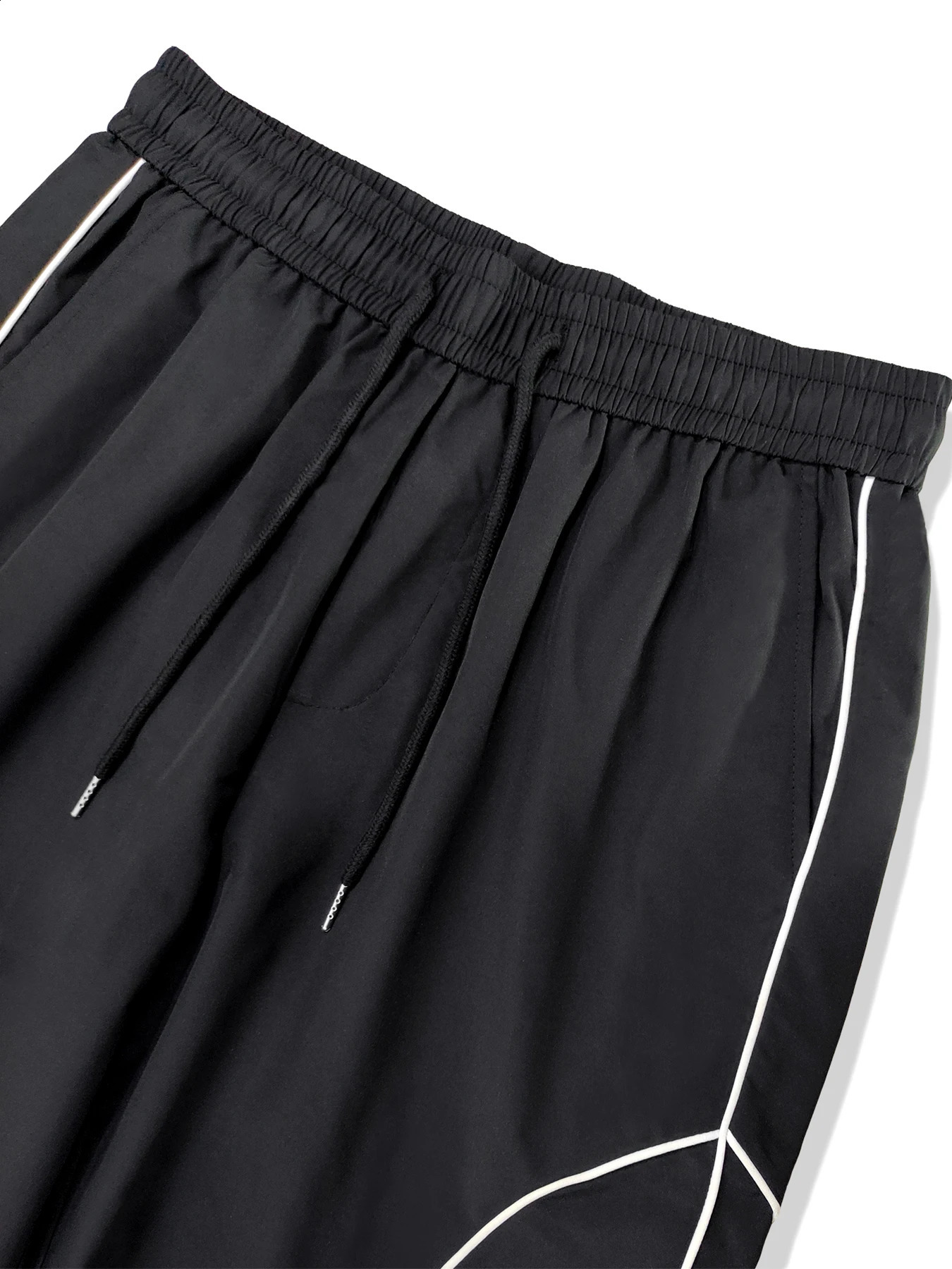 Y2K Solid Striped Contrast Trim Drawstring Pants Casual Loose Elastic Waist Pants For Spring Fall Mens Clothing 240812