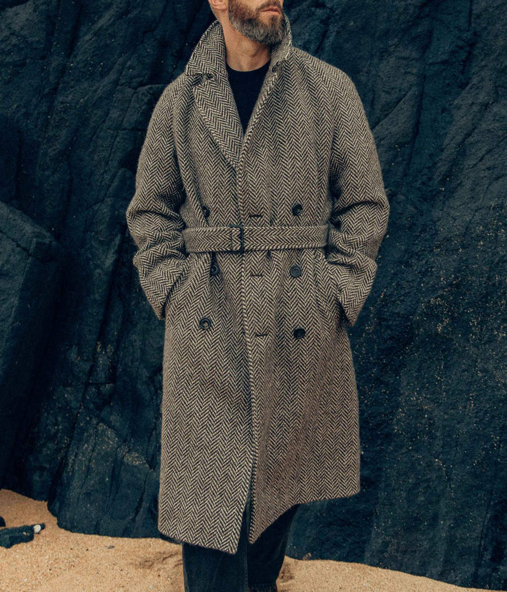 Men's Wool Blend Coat Vintage Notched Lapel Blazer Tailored Harringbone Jacket Autumn Winter Windbreaker Custom Made Plus Size