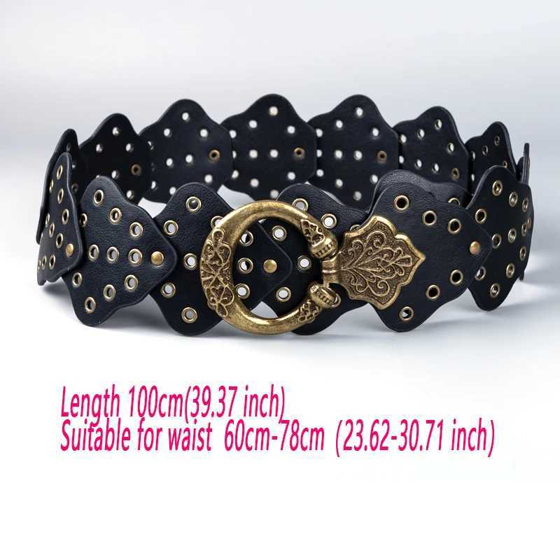 Belts Ladies vintage hook and loop multi color rivet hollow denim belts For Women Decorative bellyband Wear out Waist accessories Y240810Y5DJ