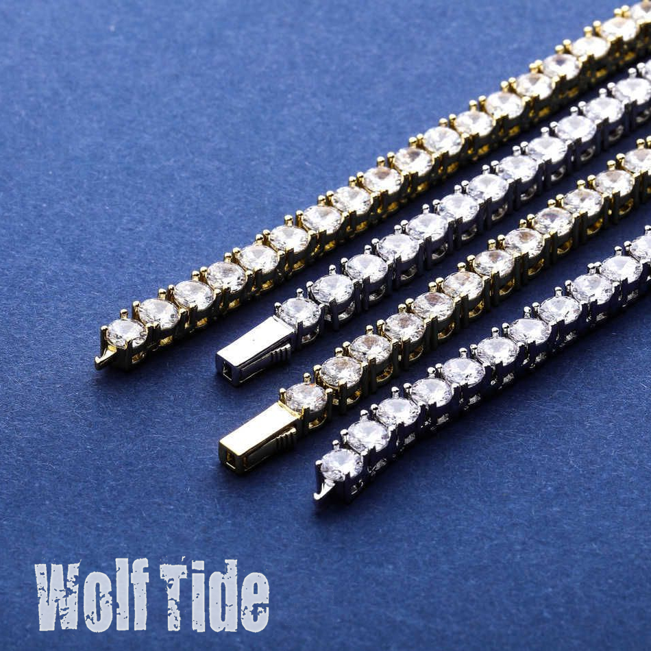 3-6mm Zircon Tennis Bracelet New Spring Button Hip Hop Single Row Iced Out Full Cubic Zirconia Cz Stone Shiny Wrist Bangle Wolf Tide Jewelry Bijoux Gi