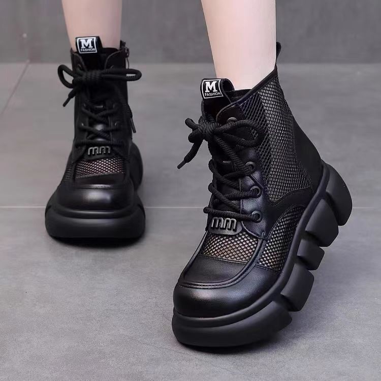 Ddmyoutdoor Summer Thin Martin Women S Dress Genuine Leather Cool Round Toe Thick Soled For Breathable Mesh Boots Outdoor Shoes