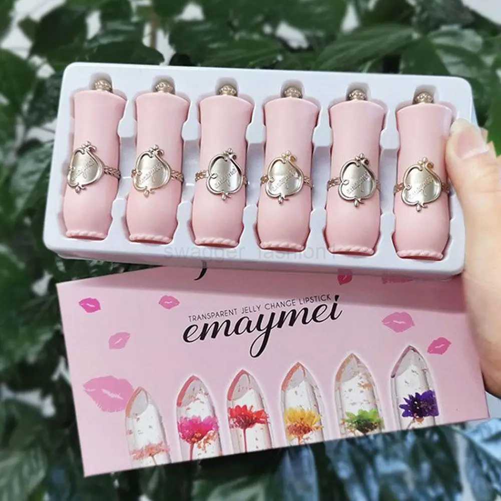 6Pcs/Box Crystal Clear Flower Jelly Lip Balm Lipstick Kits Temperature Color Changing Lip Gloss Moisturizer Nourishing Lip StickXJ240812