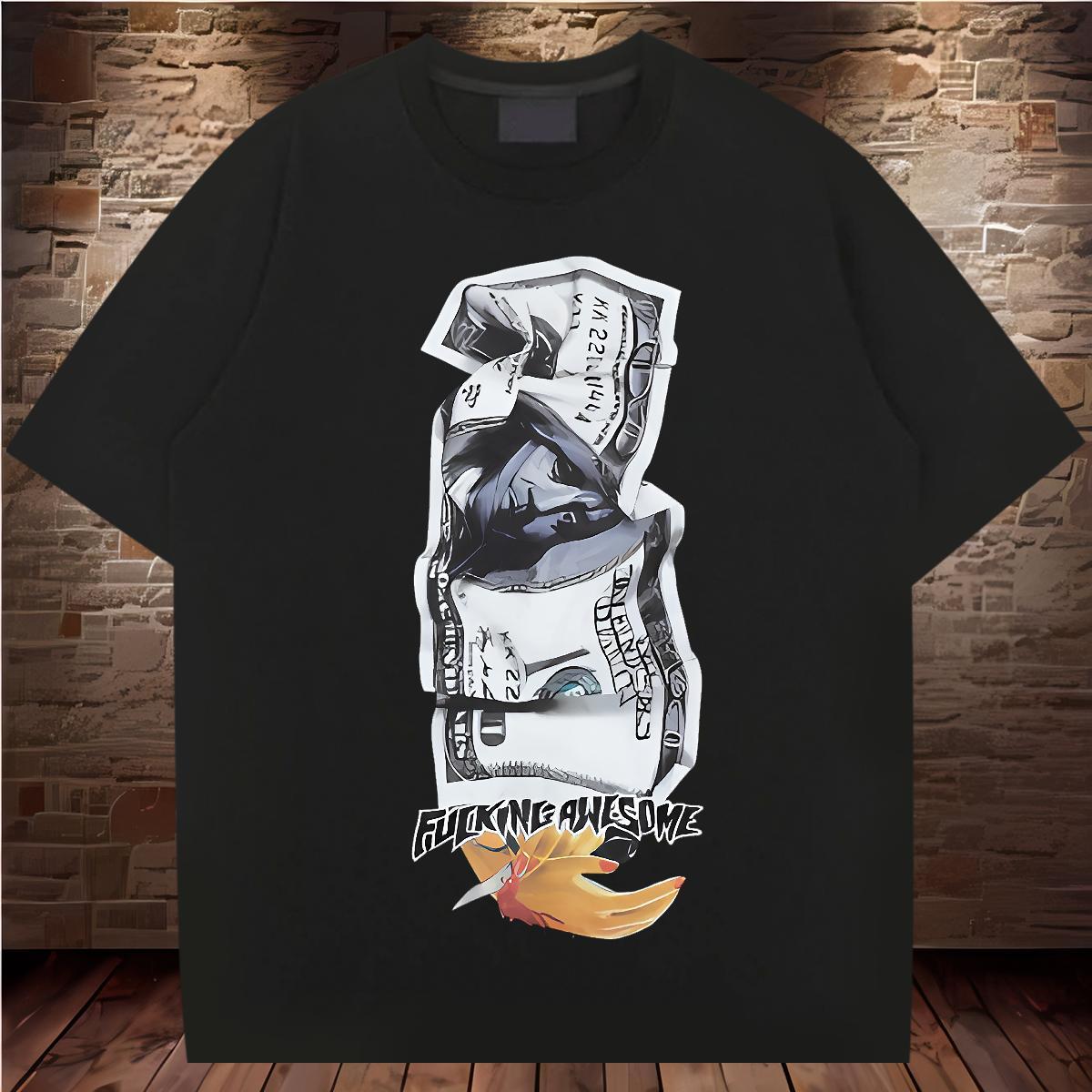 Fashion T-Shirts for Men hands Top Tees 230g Pure Cotton Anime Printing Street Popular Asian Size O-Neck Short Sleeve Men Tops Tees