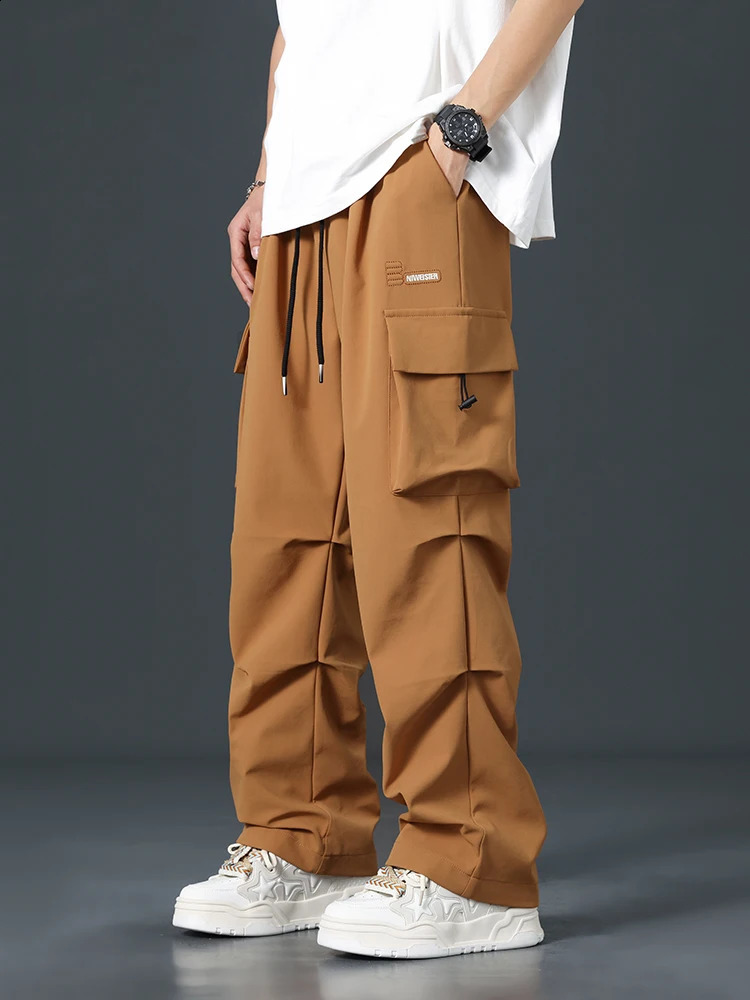 2024 Summer Cargo Pants Men Streetwear Multi-Pockets Wide Leg Casual Pants Male Loose Straight Trousers Plus Size 8XL 240812