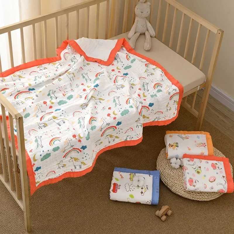 Baby blanket 6-layer thick soft newborn linen summer cartoon high-density breathable baby blanketW240810