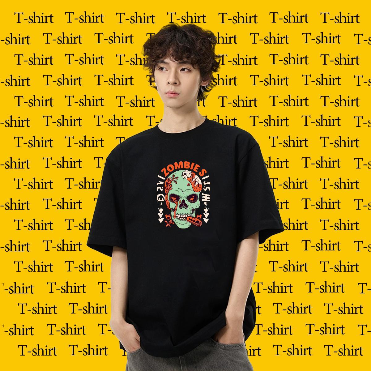 Wholesale T shirt skull Polos 100% Cotton 230g Daily Outfit Soft Custom Printed O-Neck Short Sleeve Mens Tshirts