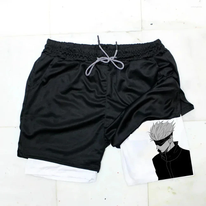 Mens Shorts Anime 2 In 1 Quick Drying Breathable Summer Gym Pocket Running Workout Fitness Basketball Sportswear M-3XL