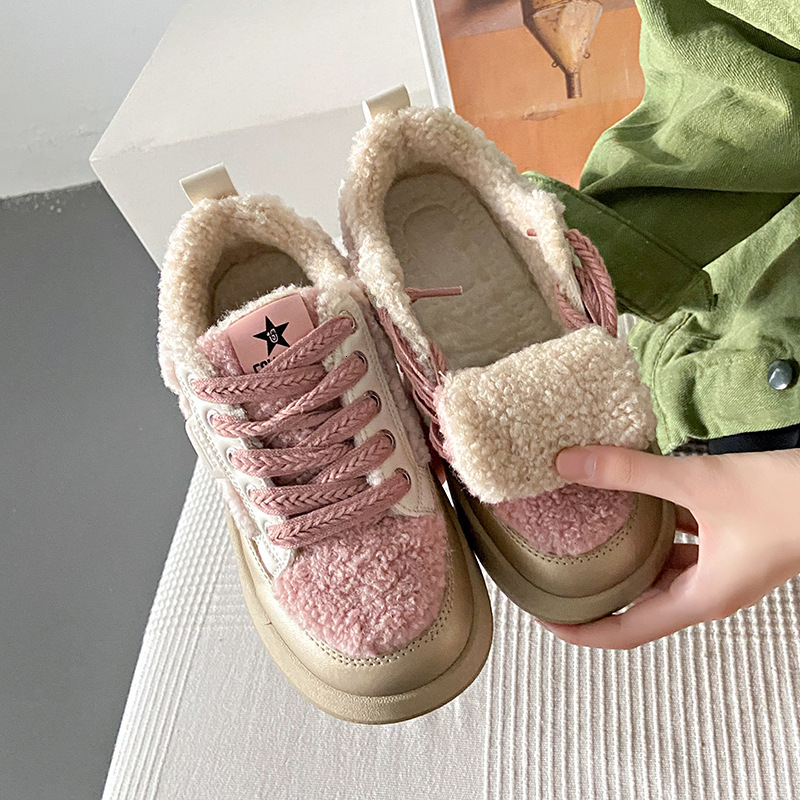 Ddmysports Plush Pink Dad For Women Autumn And Winter New Versatile Thick Sole Elevated Casual Cotton Shoes BR Outdoor