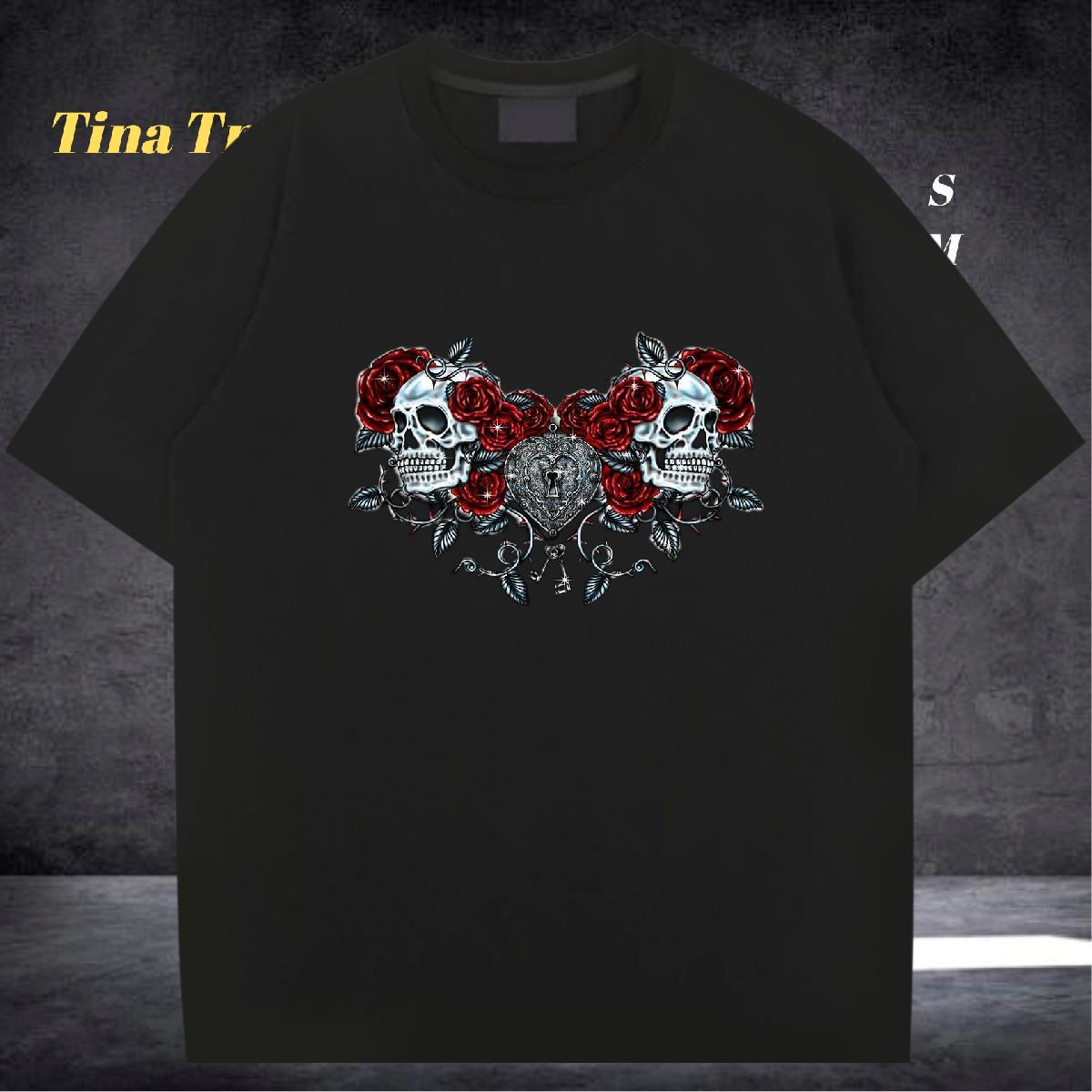 Fashion Mens T Shirts skull Tops 230g Pure Cotton Hip Hop Designer Cartoon Print Crew Neck Mens Tshirts