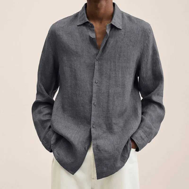 Oversized S-5XL Men Cotton Linen Blouse Tops Summer Spring Turn Down Collar Long Sleeve Office Work Blouse Shirts SZE-ST22071XJ240812