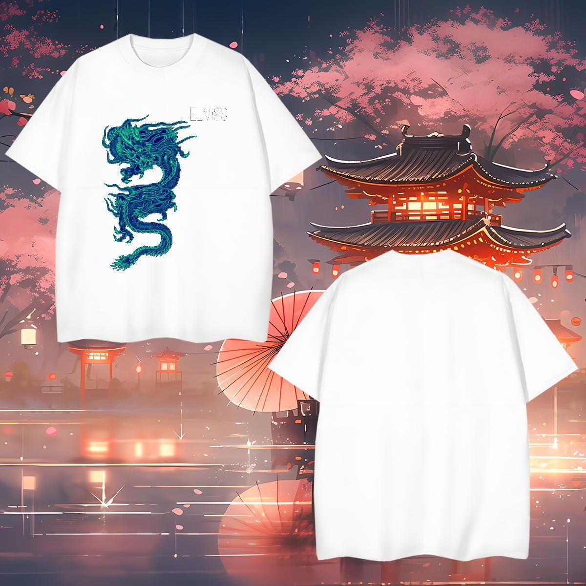 DIY Customized 230g Pure Cotton T-Shirts for Men dragon Beach Mens Tshirts Wear Crew Neck Brand Oversized 3XL 4XL