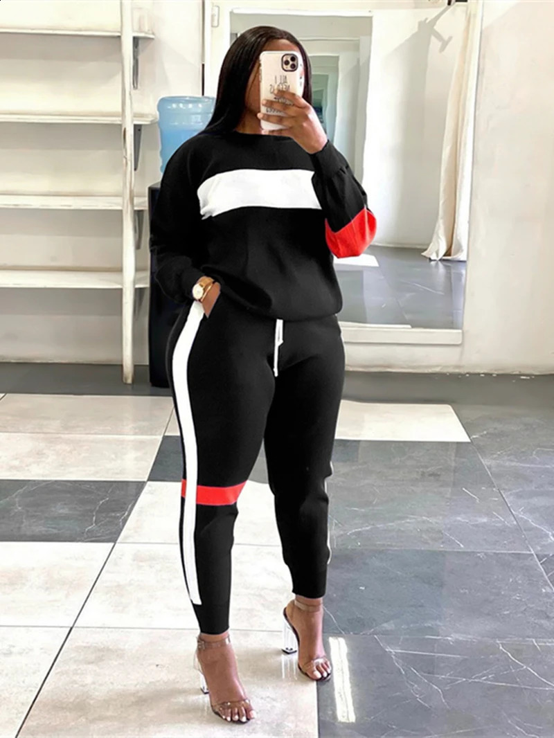 Streetwear Colorblock Tracksuit Women Two 2 Piece Set Outfits Autumn Clothes Pullover Sweatshirt Top and Pants Suits Woman Sets 240812