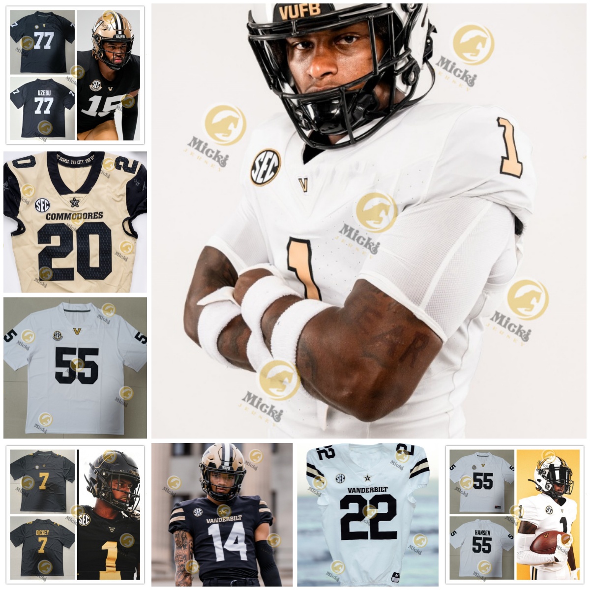 Deago Benson De'Rickey Wright Prince Kollie Vanderbilt Commodores Football Jersey Darren Agu Langston Patterson Leyton Nelson Custom Vanderbilt jerseys