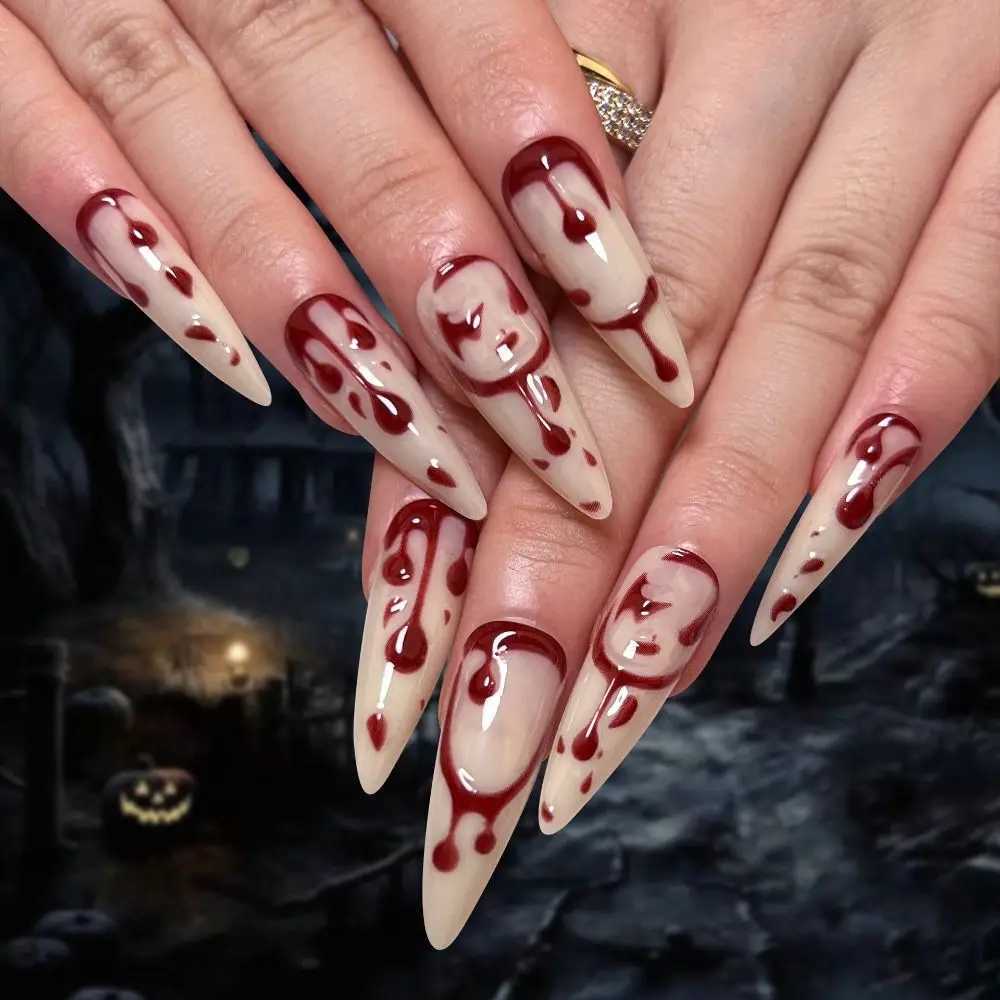 24 pieces of almond shaped ballet dancer fake nails cute cherry Halloween bats French press fake nails DIY handmade W240810