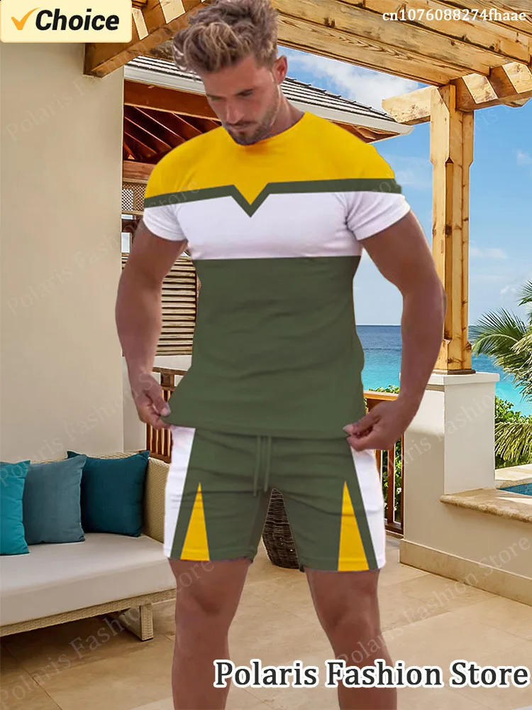 Summer Tracksuit Men Short Sleeve T Shirt Set Retro 2 Piece Outfits Sportwear Overszied Fitness Clothes Training Uniform 240812