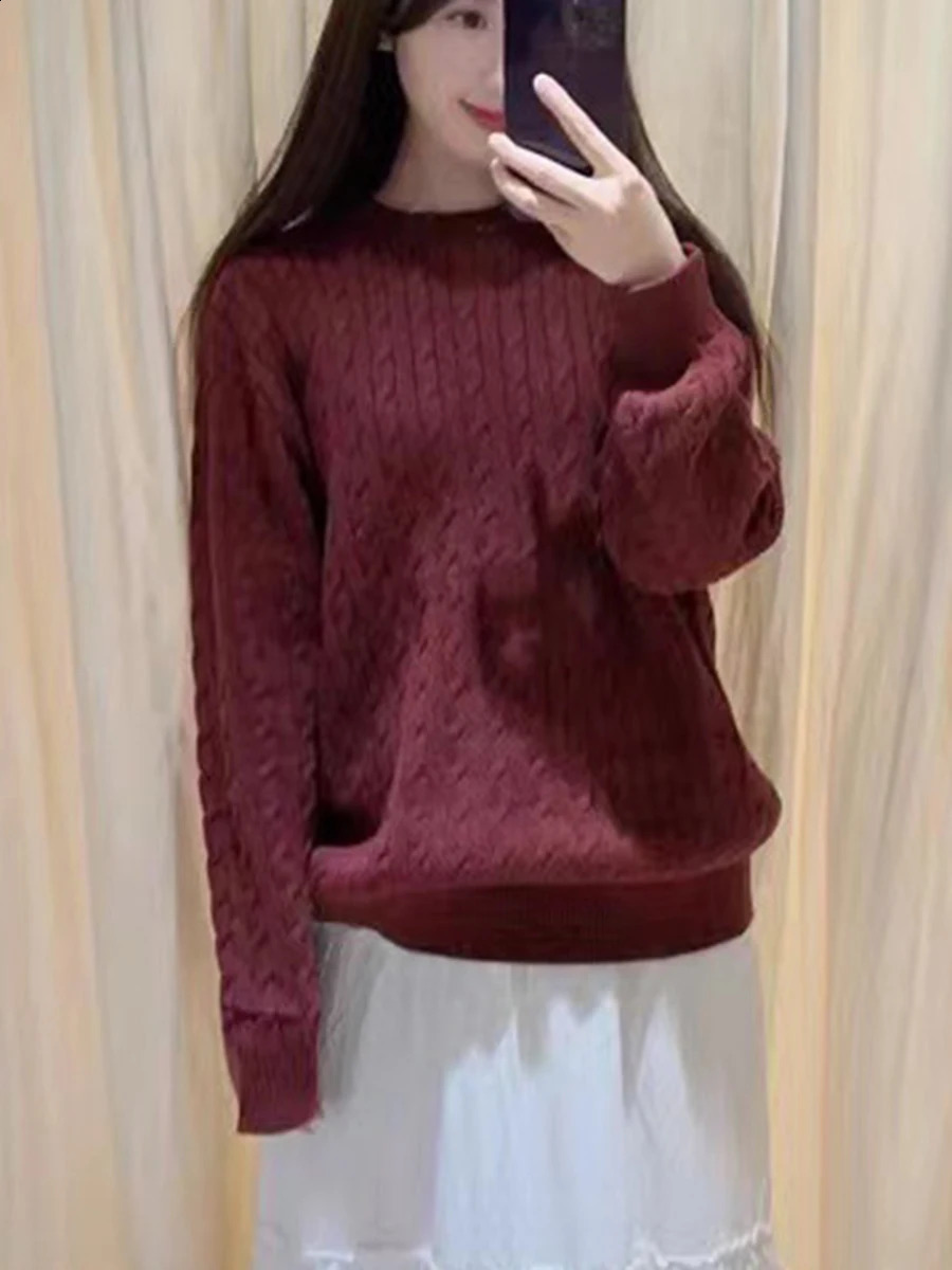 Vintage Loose Solid Sweater Women Autumn Thick Warm Cotton Preppy Style Streetwear Long Sleeve Pullover Top Harajuku Y2K Jumpers 240812