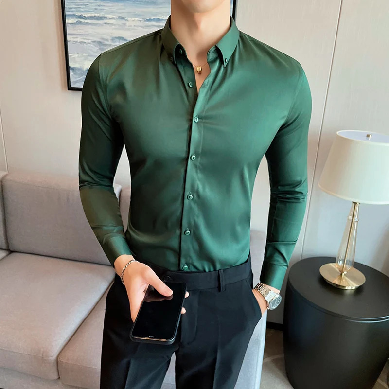Camisas De Hombre Work Wear Solid Long Sleeve Social Shirts For Men Clothing Slim Fit Formal Mens Dress Shirts Big Size 5XL 240812