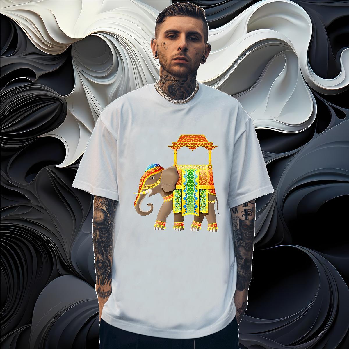 Loose Mens T Shirts elephant Round Neck Short Sleeve Daily Wear Black Oversized 230g 100% Cotton Mens Tshirts Classic Casual Tops Shirt
