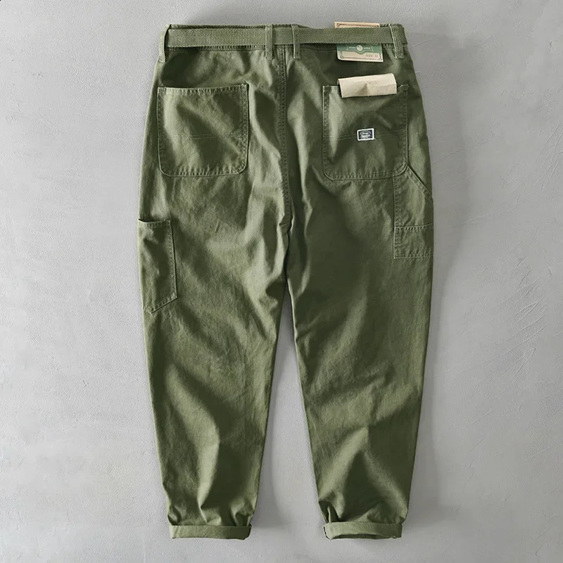 Spring Autumn Pure Cotton Men Cargo Pants Men Clothing Casual Loose Belt Mid Waist Slim Fit Joggers Men Trouser AZ329 AZ378 240812