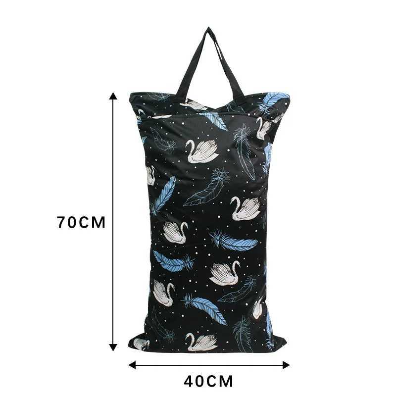 40 * 70cm large clothes hanger wet dry paint bag double zipper waterproof wet clothing bag laundry diaper bag printed portable bag W240812