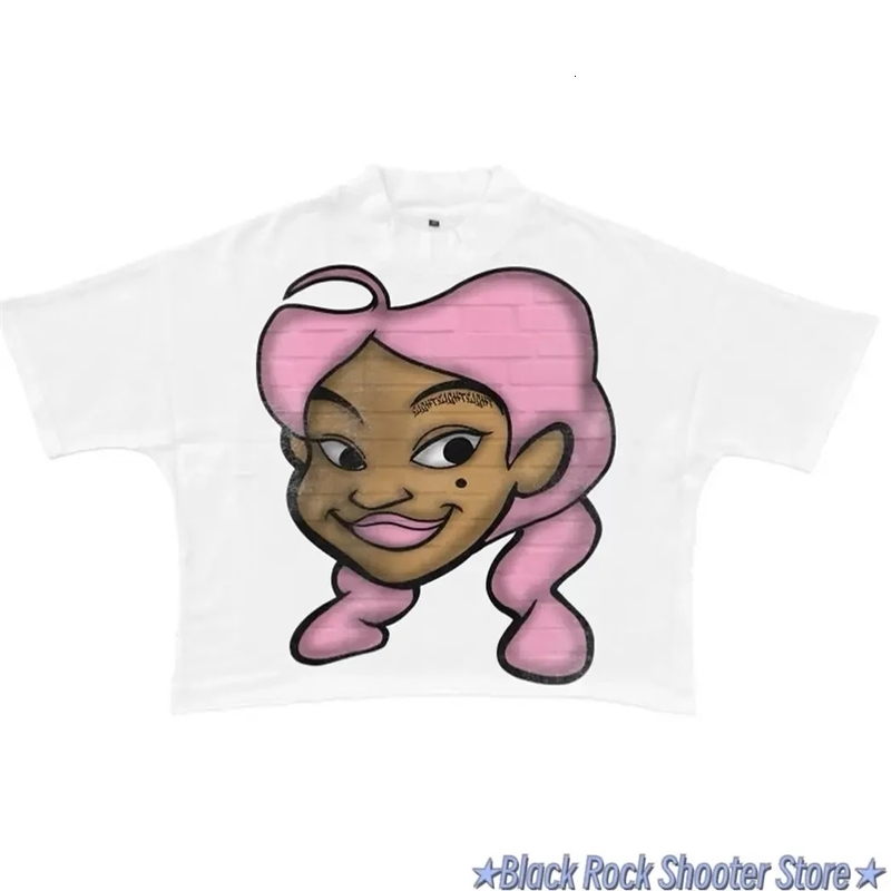 Harajuku Cartoon Big Head Pattern T-shirt Large T-shirt Casual Gothic Y2K Top 2000s Retro Mens Wear240812