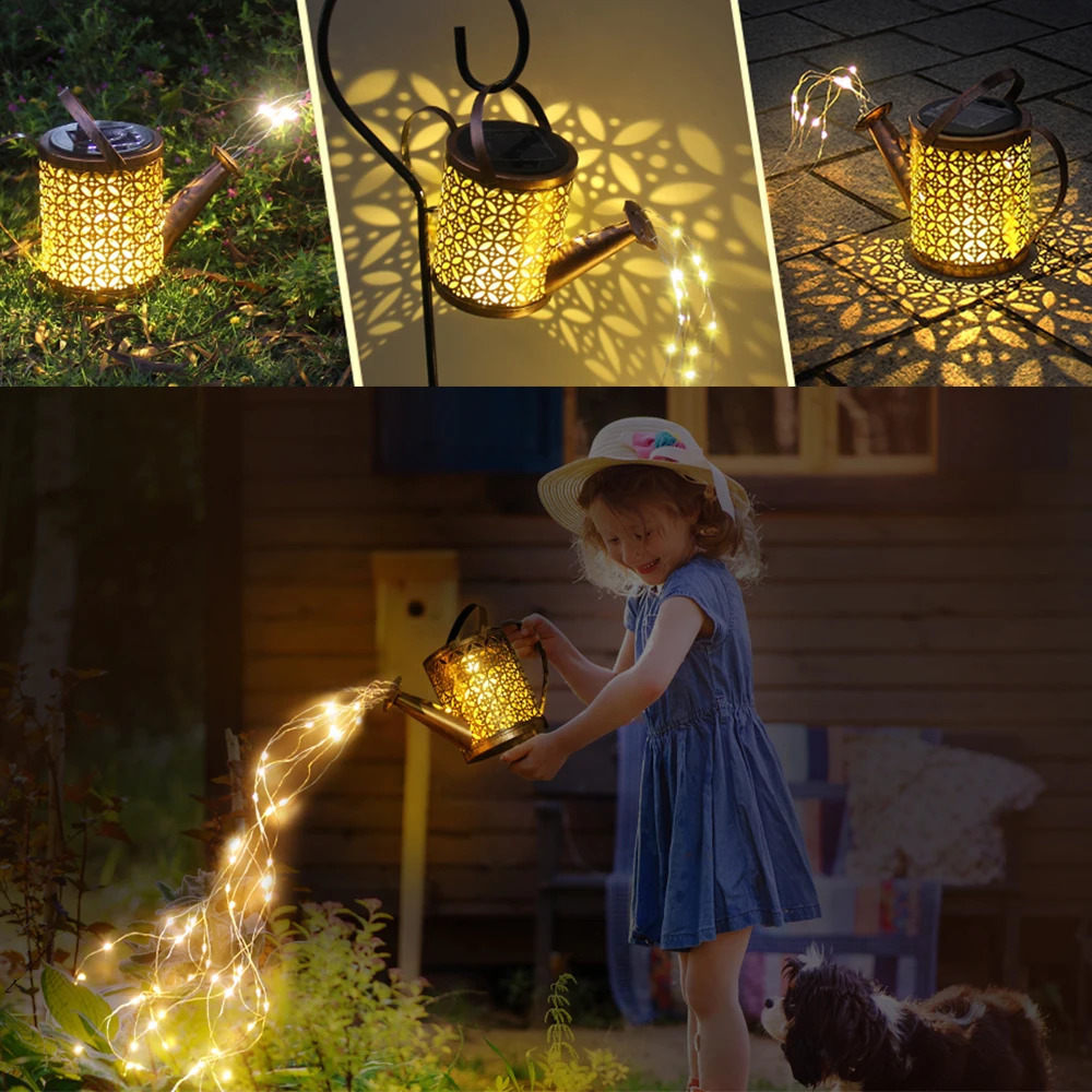 Solar Garden Lights Outdoor Hanging Solar Lantern Watering for Patio Yard Lawn Walkway Decorations Lights Retro LED Solar Lights 240805