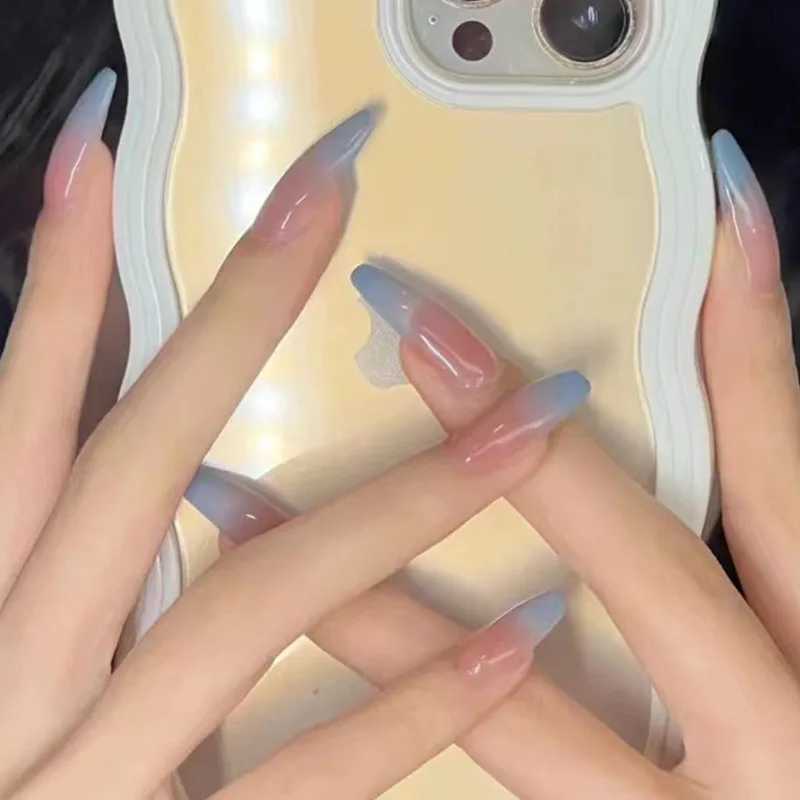 24 pieces of pressed nails pink gradient fake nails glossy artificial fingers ergonomic reusable fake nails for women W240810