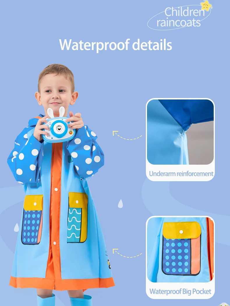 2024 Kids Rain Coat Children Raincoat Non-Disposable Rainwear Full Body Waterproof with Schoolbag Space Primary School Raincoat Y240813