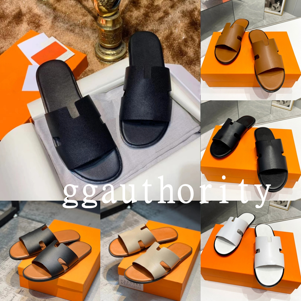 Men Slippers Designer Leather Mens Sandals Flip Flops Heritage Calfskin Sandal Summer Lazy Large Beach Casual Slide