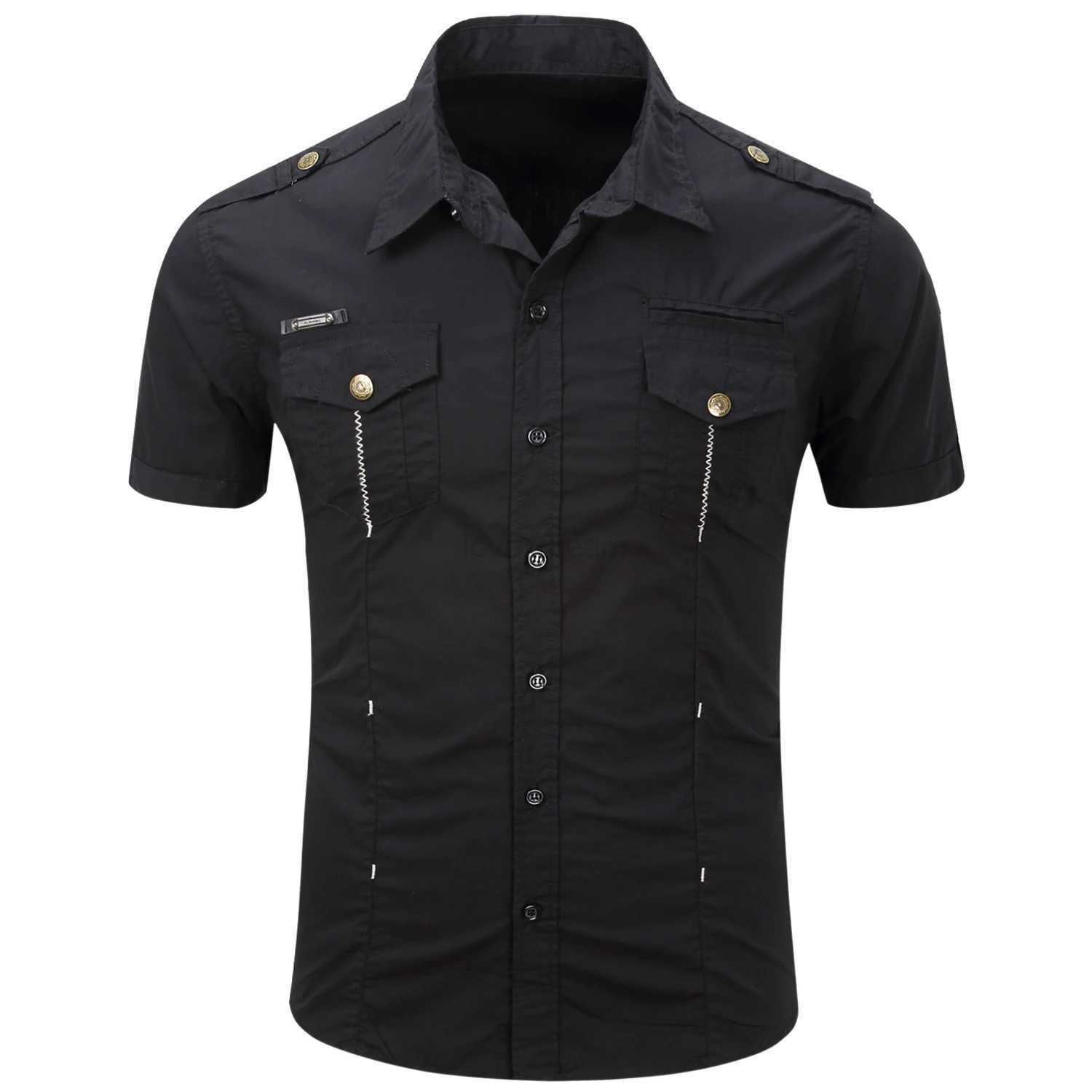 New Fashion 2023 Mens Safari Shirt Short Sleeve Summer Casual Tactical 100% Cotton Cargo Outdoor Pocket Work Shirts for MenXJ240812