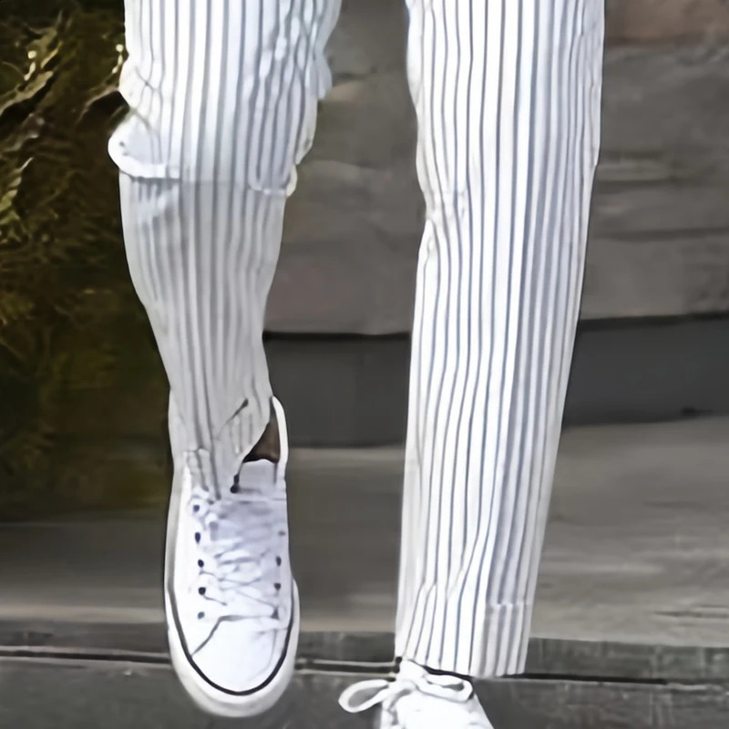 2PCS Spring Autumn Men Stripe Suit with Pant Business Leisure Groomsman Banquet Suit Fashion Trendy England Style mens Clothing 240812