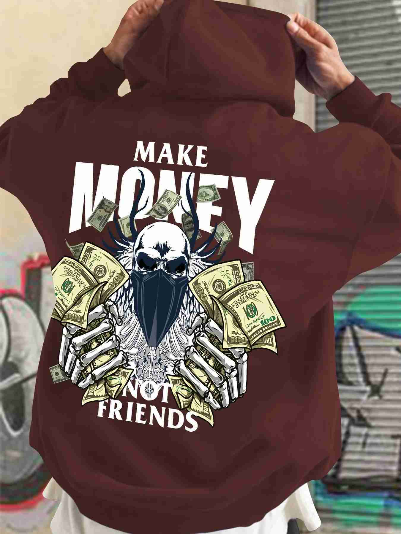 MAKE MONEY NOT FRIENDS Letter Print Cotton Hooded Autumn Long Sleeve Sport Pullover Sweatshirt For Men Women Streetwear HoodieXJ240812
