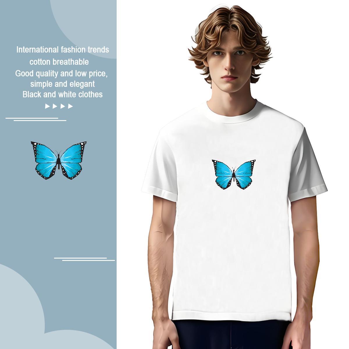Cool Design T-Shirts for Men Butterfly Short Sleeve Soft Summer Casual Anime 230g Cotton Couples T Shirts Designer Tees Shirts