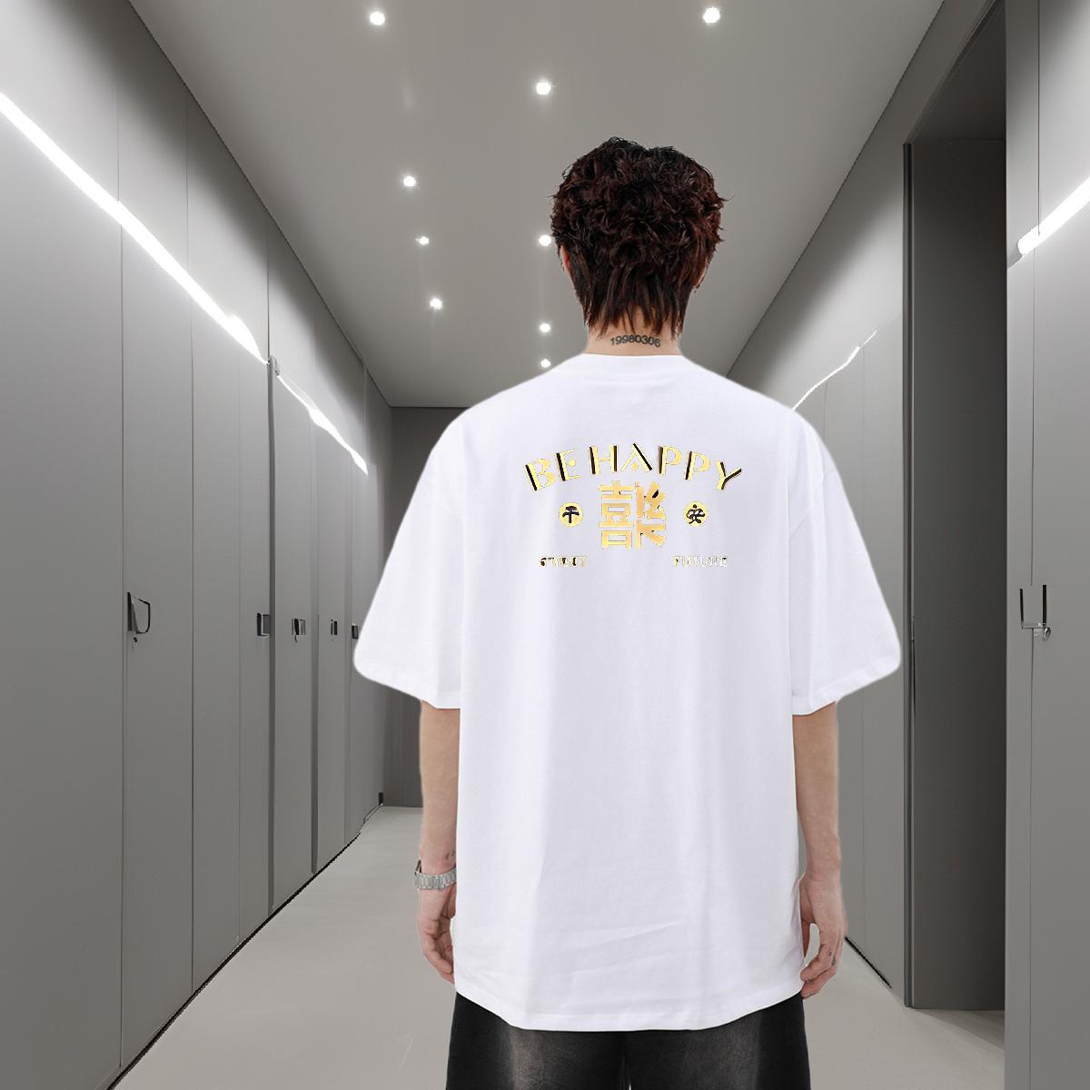 2024 Summer Mens T Shirts letter Tops Shirt 230g Cotton Sports Casual Loose Fit DIY Printed Breathable Short Sleeve Tshirts