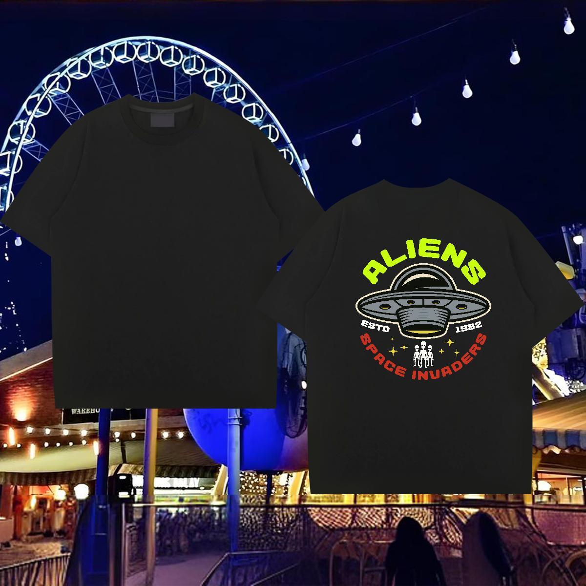 Classic T-Shirts UFO Clothes 230g 100% Cotton Anime Printing Street Popular Oversized 4XL Crew Neck Couples T Shirts