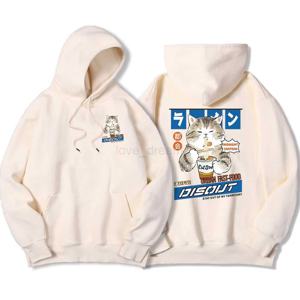 Japanese Harajuku Noodle And Sushi Cat Male Hoody Harajuku S-Xxl Sweatshirt Fashion Warmhooded Autumn Warm Oversize StreetwearXJ240812