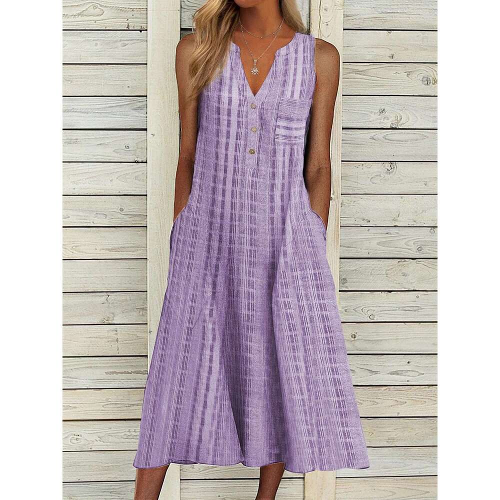 2021 Summer New Fashion Pocket V-neck Sleeveless Striped Dress Loose Bifurcated Short Waist SKINNY DRESS Pregnant Womens Dress