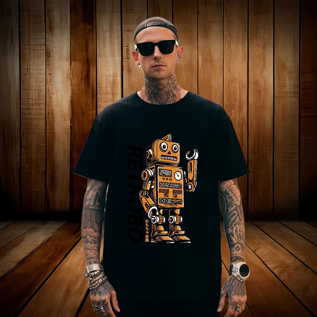 High Quality robot T shirt Sport Men Clothes T-Shirt 230g Pure Cotton 2024 Designer Breathable Short Sleeve Custom Printing Tops Tees