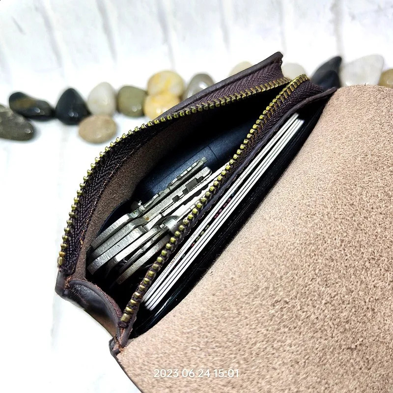 Blongk Zippered Waist Pack Leather Belt Bag Driver License Case Card Clip Wallet Coin Wallet Car Key Bag Men LBHD 240812