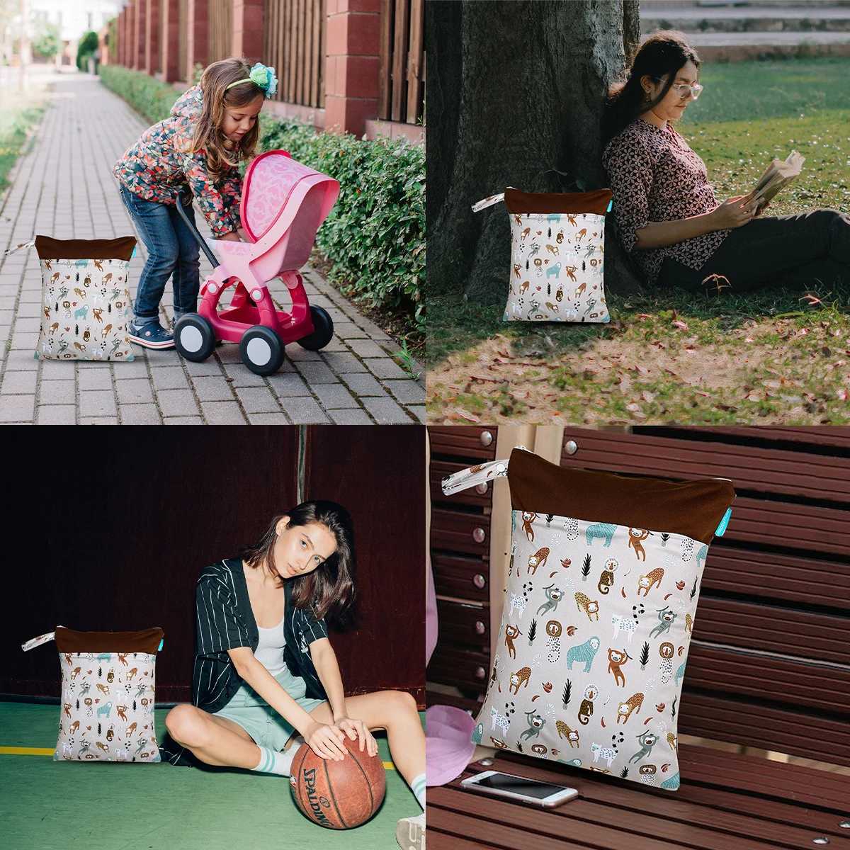 HappyFluent 1 Portable Baby Diaper Bag Printed Waterproof Wet Diaper Handbag Cart Carrying Bag Belt Pocket Travel Diaper Bag W240812