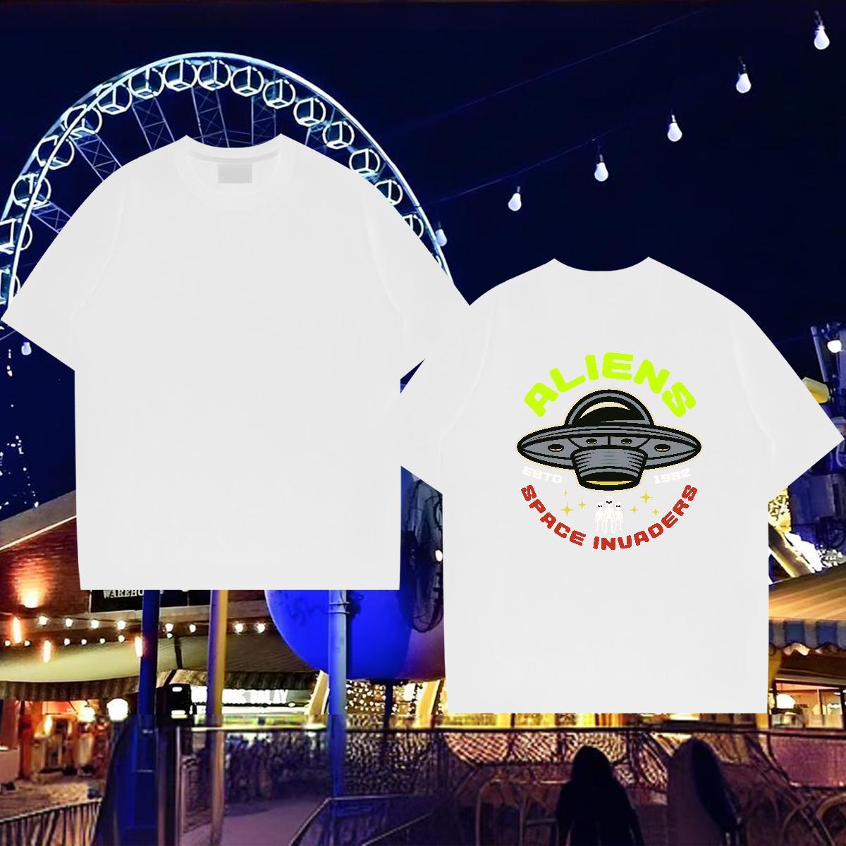 Classic T-Shirts UFO Clothes 230g 100% Cotton Anime Printing Street Popular Oversized 4XL Crew Neck Couples T Shirts