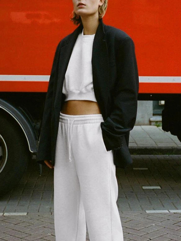 TRAF Womens pants suit fall and winter fashion casual short section sweater sports sweatpants Elegant womens clothing 240812