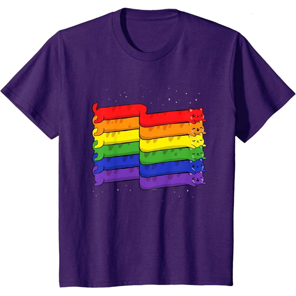T shirt for Mens Rainbow Cats Shirt LGBTQ+ Kitty Lover Pride Month Lgbt Flag T-Shirt Shirts Tshirt Graphic Tee Casual Tops Clothes Short sleeve