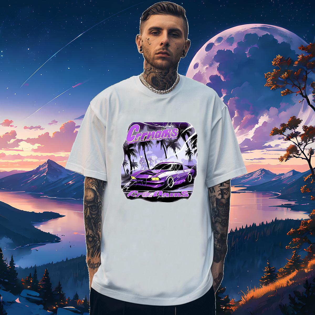 Wholesale Men Tshirts car 230g Cotton Outdoor Breathable Short Sleeve T-Shirts for Men Anime Print Free Shipping Tees Shirts