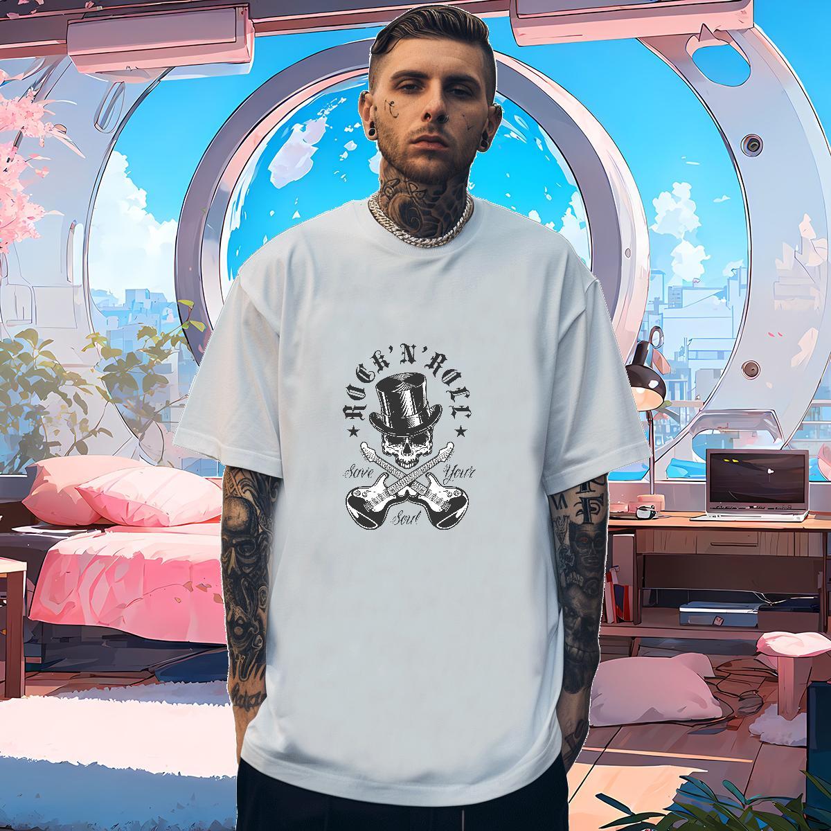 2024 Summer Mens T Shirts skull Clothes 230g 100% Cotton Casual Daily Wear High Quality Custom Print Plus Size Round Neck Short Sleeve Mens Tshirts
