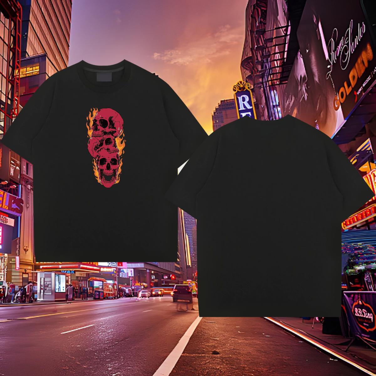 Customized T-Shirts for Men skull Tee Shirt 100% Cotton 230g Sports Casual Wholesale Black White Breathable Short Sleeve Couples T Shirts