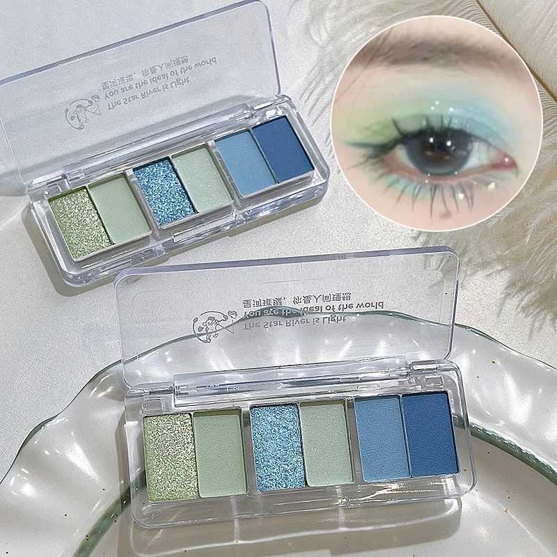 6Color Glitter Eyeshadow Strip Palette Brightening Waterproof Matte Gradient Blue-green Summer Lying Silkworm Eye Pigment MakeupCL240812