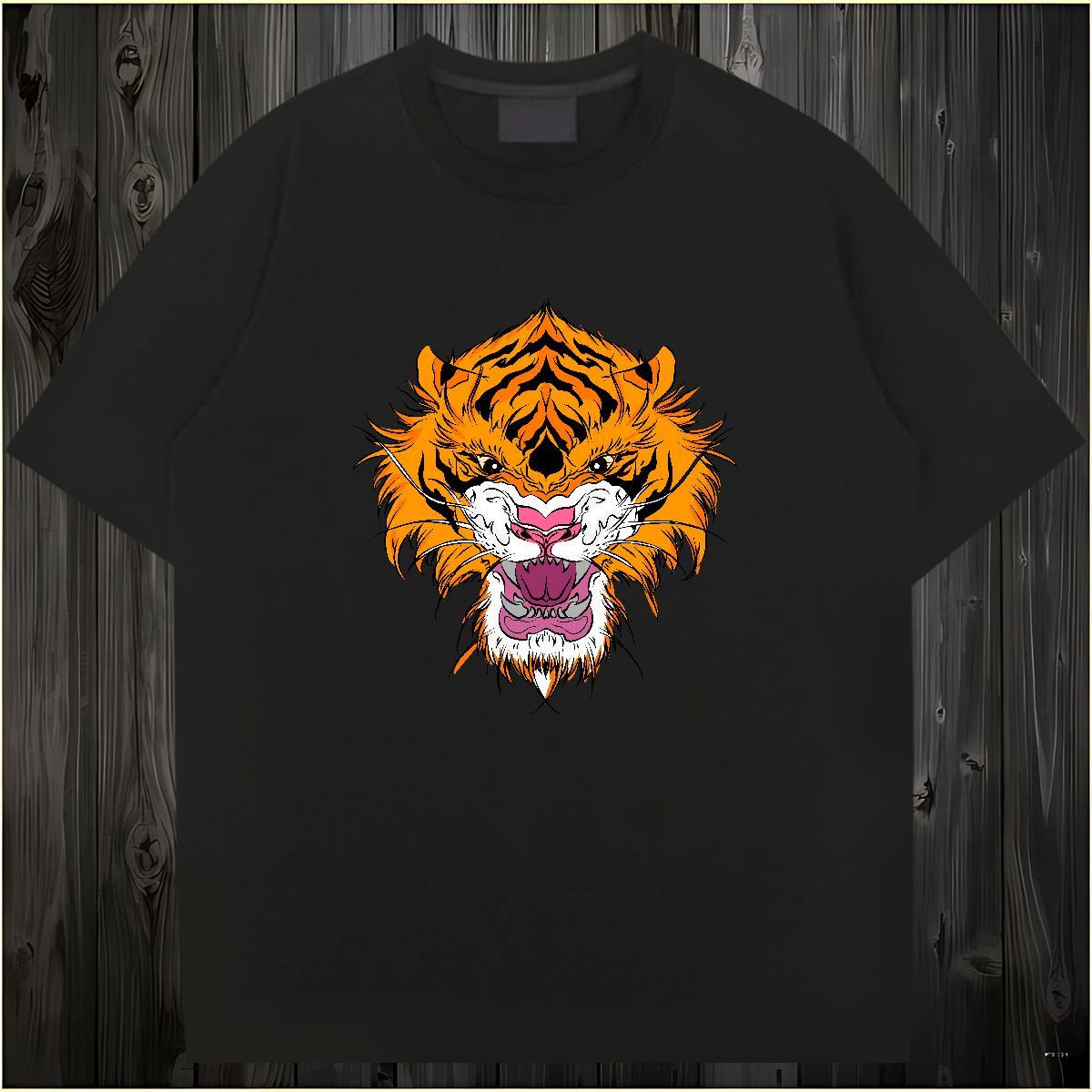 Free Shipping Men T Shirts tiger O-Neck Short Sleeve Street Custom Anime 230g 100% Cotton Tshirts DIY Top Tees
