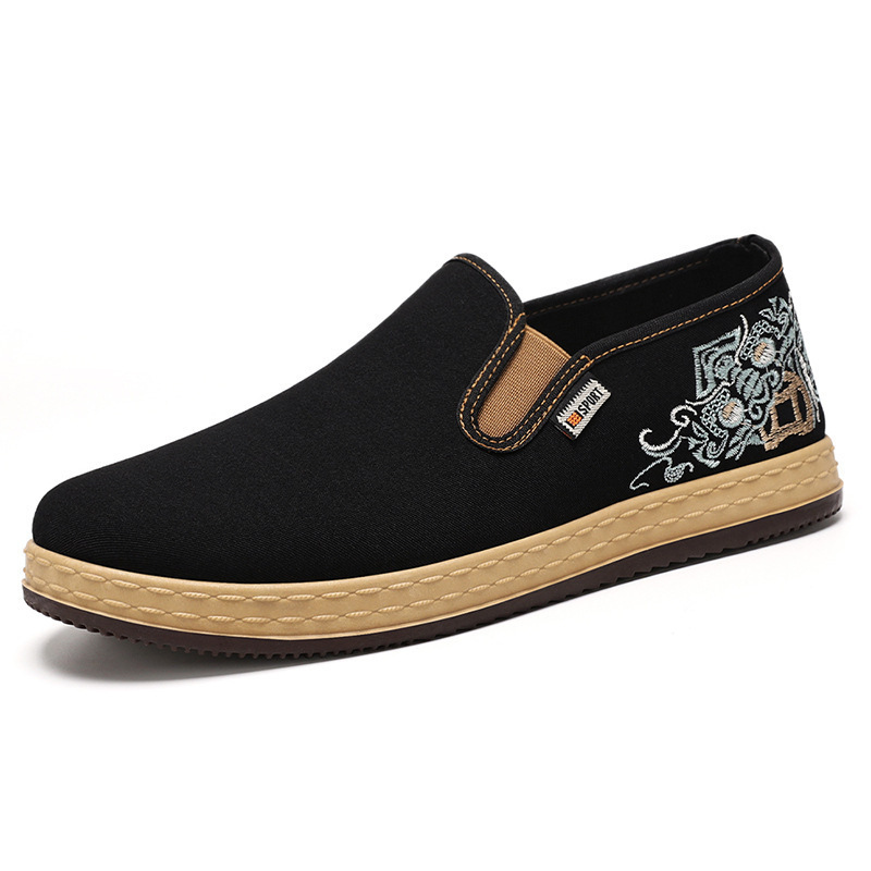Ddmysports Old Beijing Cloth New National Embroidered Canvas Ethnic Style Shallow Mouth Single One Step Casual Shoes For Men Outdoor