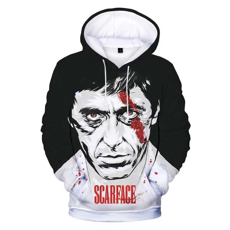 Scarface 3D hooded sweatshirt Tony Montana Harajuku streetwear hooded sweatshirt mens/womens fashion childrens zipper clothing mens W241230